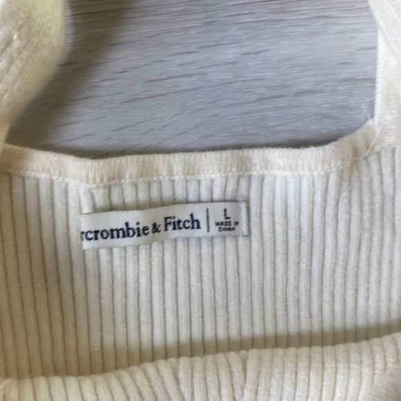 Abercrombie & Fitch cream V-neck‎ ribbed sweater bodysuit, L Nwot - Picture 4 of 5